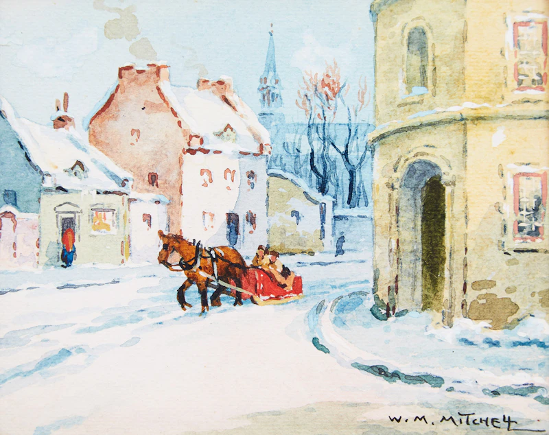 A Street Corner in the Historic Old City of Quebec, P.Q; A Charming Snowscape in the Famous Laurentian Mountains, P.Q.   by Willard Morse Mitchell