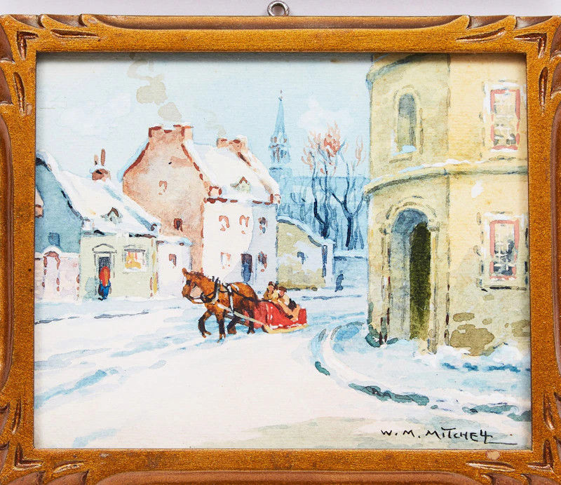Willard Morse Mitchell, A Street Corner in the Historic Old City of Quebec, P.Q; A Charming Snowscape in the Famous Laurentian Mountains, P.Q.  , two watercolours - view 2
