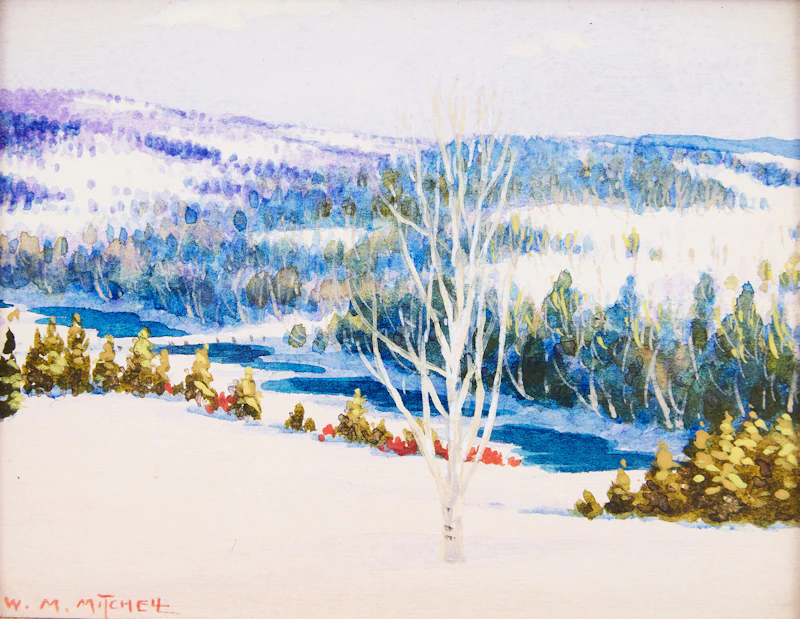 Willard Morse Mitchell, A Street Corner in the Historic Old City of Quebec, P.Q; A Charming Snowscape in the Famous Laurentian Mountains, P.Q.  , two watercolours - view 4