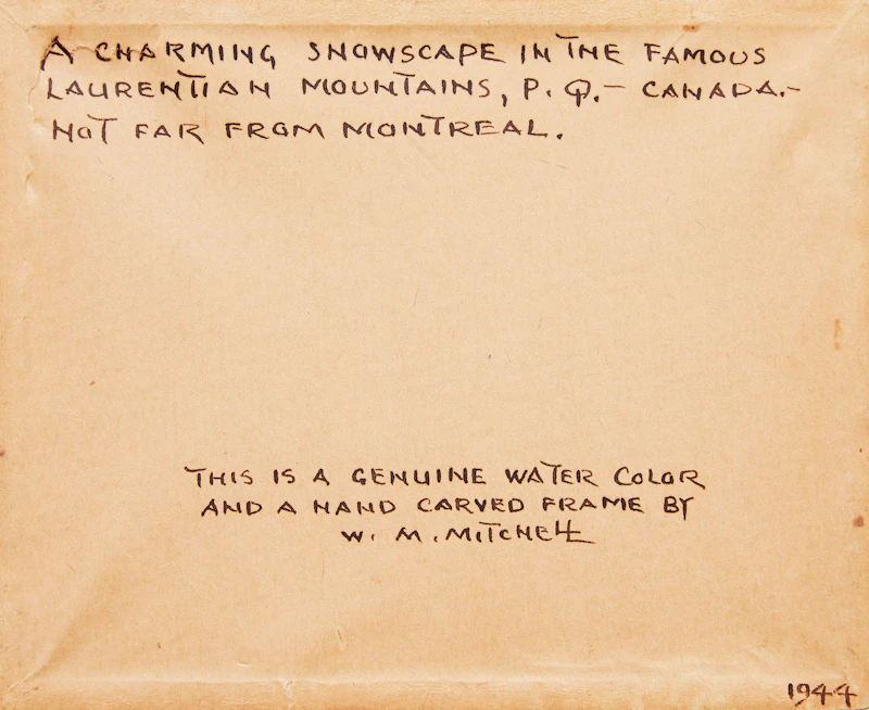 Willard Morse Mitchell, A Street Corner in the Historic Old City of Quebec, P.Q; A Charming Snowscape in the Famous Laurentian Mountains, P.Q.  , two watercolours - view 6