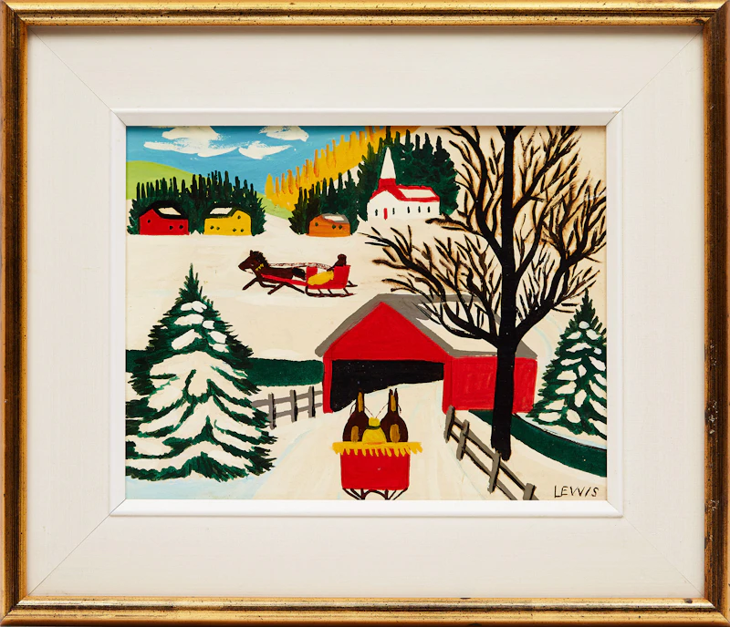 Maud Lewis, Covered Bridge in Winter, oil on board - view 2
