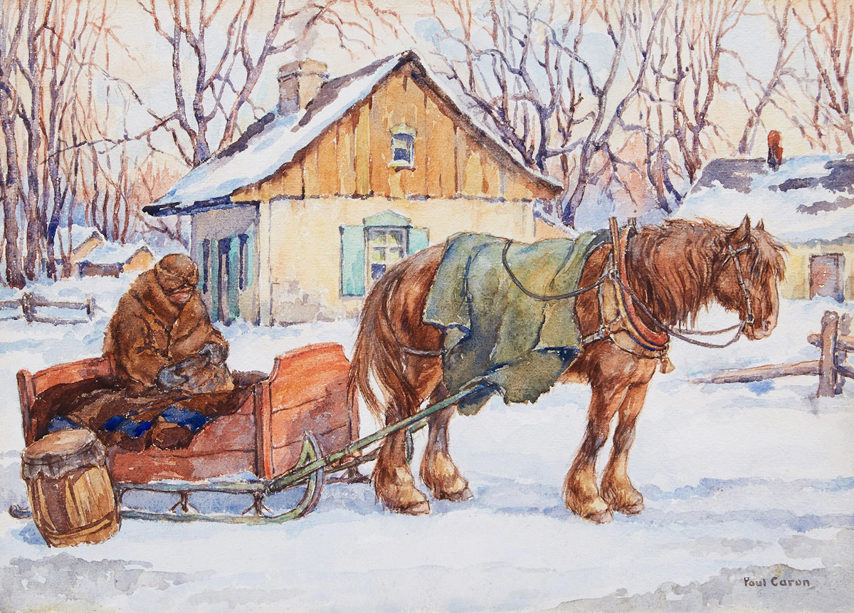 Paul Archibald Caron, Horse and Sleigh, watercolour