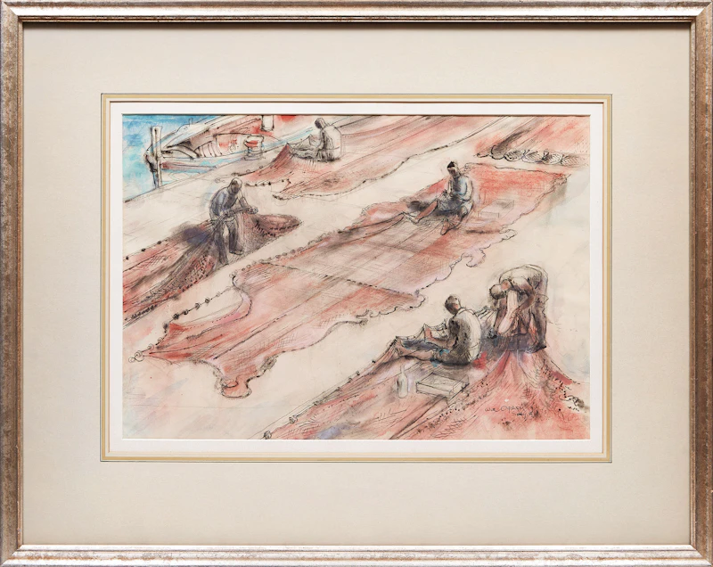 William Abernethy Ogilvie, Red Nets, Sicily, watercolour and ink, 1955 - view 2
