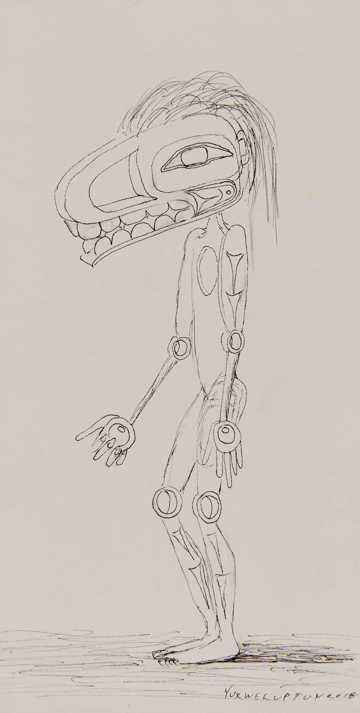 Lawrence Paul Yuxweluptun, Walking Spirit, ink on museum board, 2018