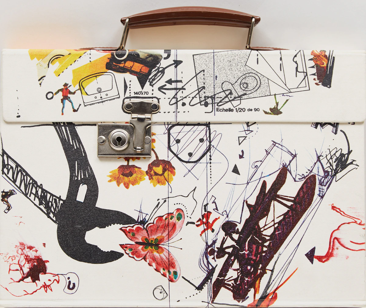 Jean Tinguely, Méta, drawing and vinyl record within book presented in a briefcase portfolio, 1973