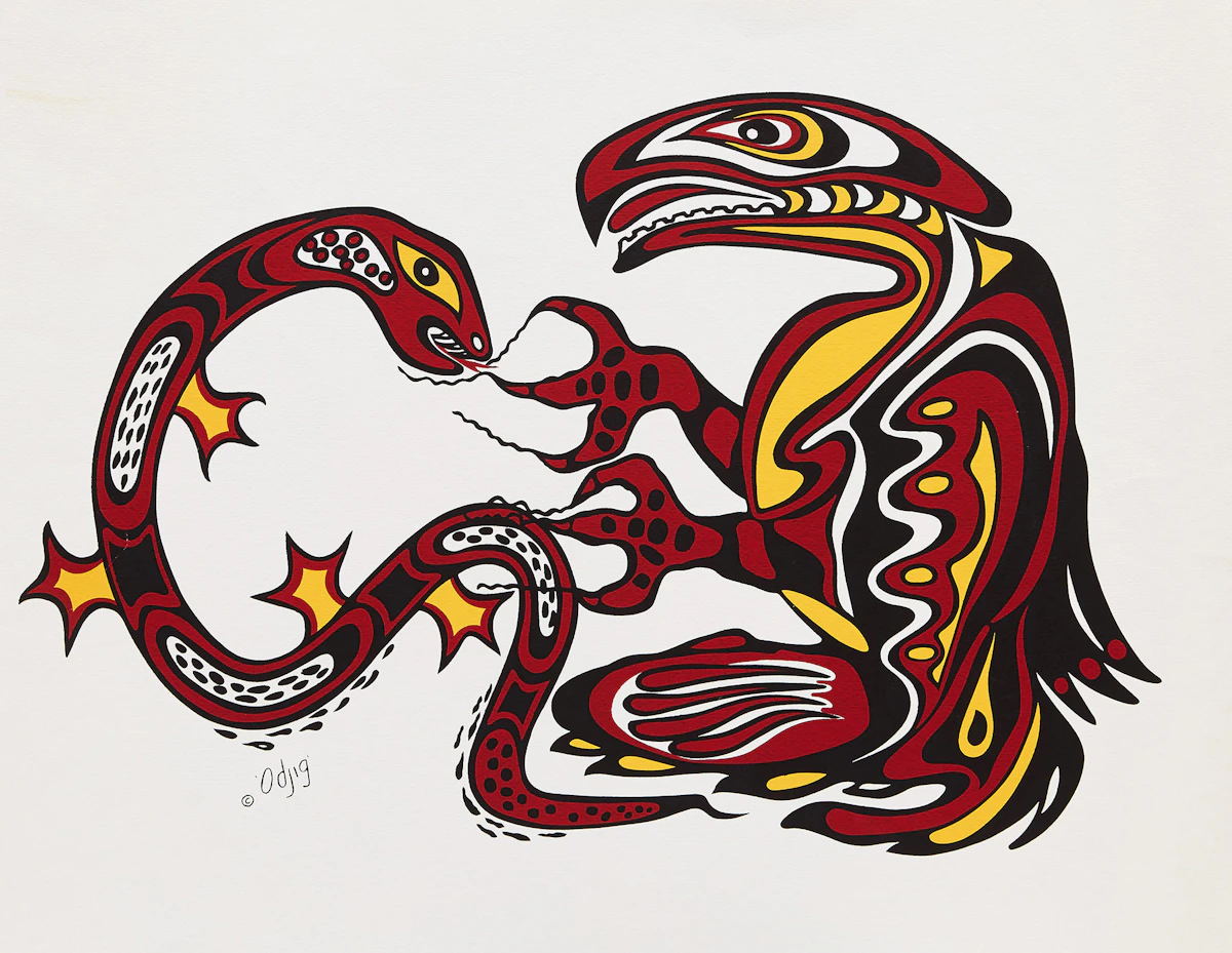 Daphne Odjig, The Eternal Conflict; Mother and Children, two serigraphs