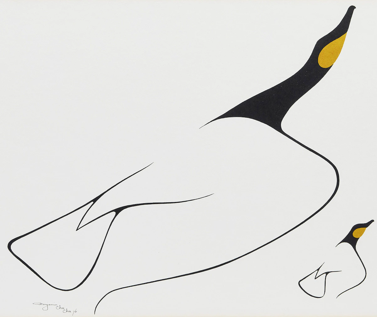 Benjamin Chee Chee, Mother and Child; Proud Male, two silkscreens, 1976; 1977