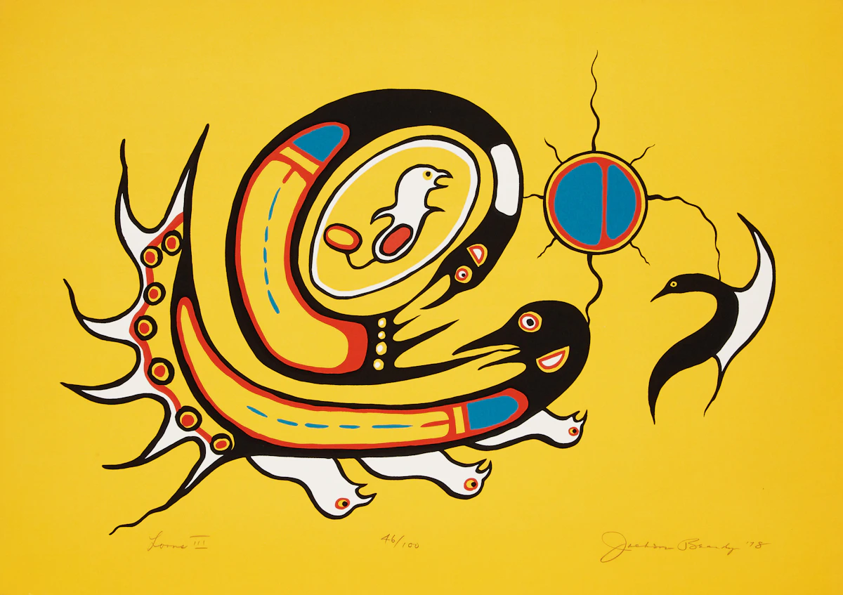 Jackson Beardy, Loons III, serigraph, 1978