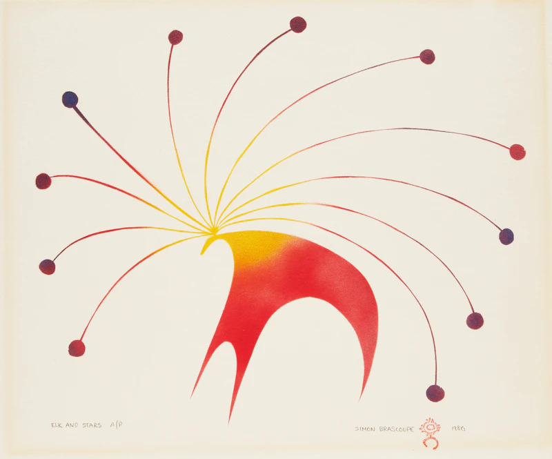 Elk, Owl and Sun; Elk and Stars by Simon Brascoupe