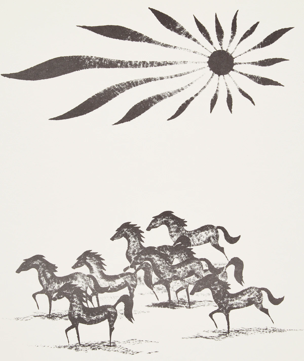 Benjamin Chee Chee, Running Horses; Black Bear, two lithographs, 1974