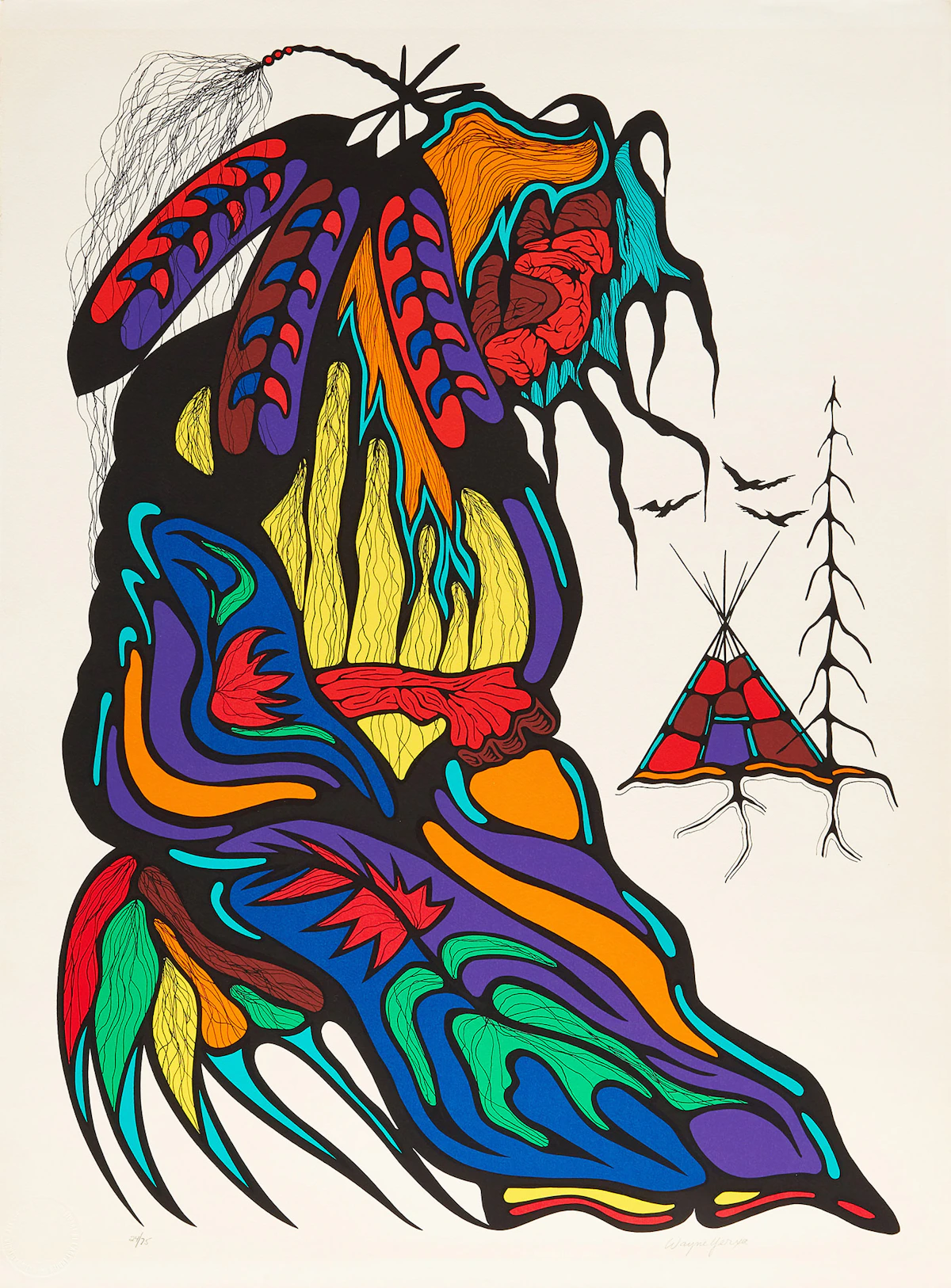 Wayne Yerxa, Figure and Teepee, serigraph