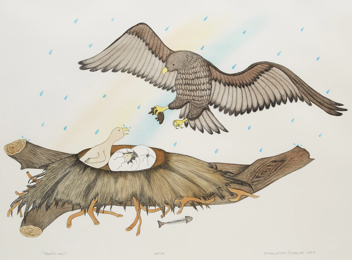 Peter Malgokak, Hawk’s Nest, colour lithograph/stencil, 1997