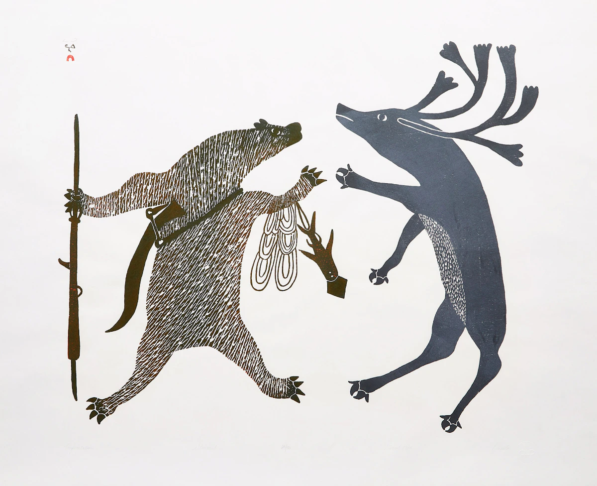 Pudlo Pudlat, Confrontation, stonecut, 1985