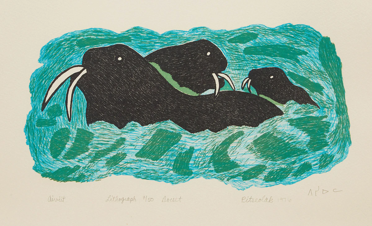 Pitseolak Ashoona, Aiviit, colour lithograph, 1976