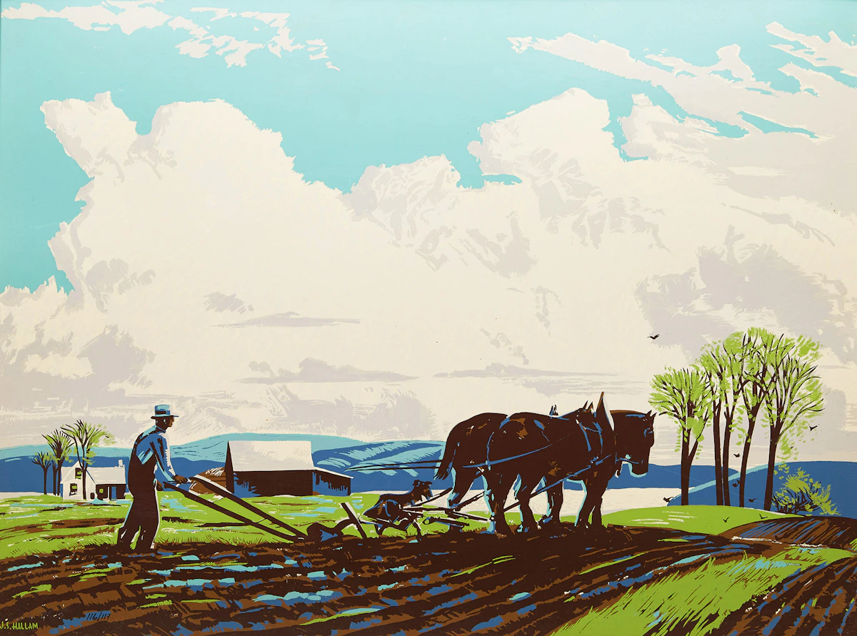 Joseph Sidney Hallam, The Ploughman, Sampson Matthews silkscreen