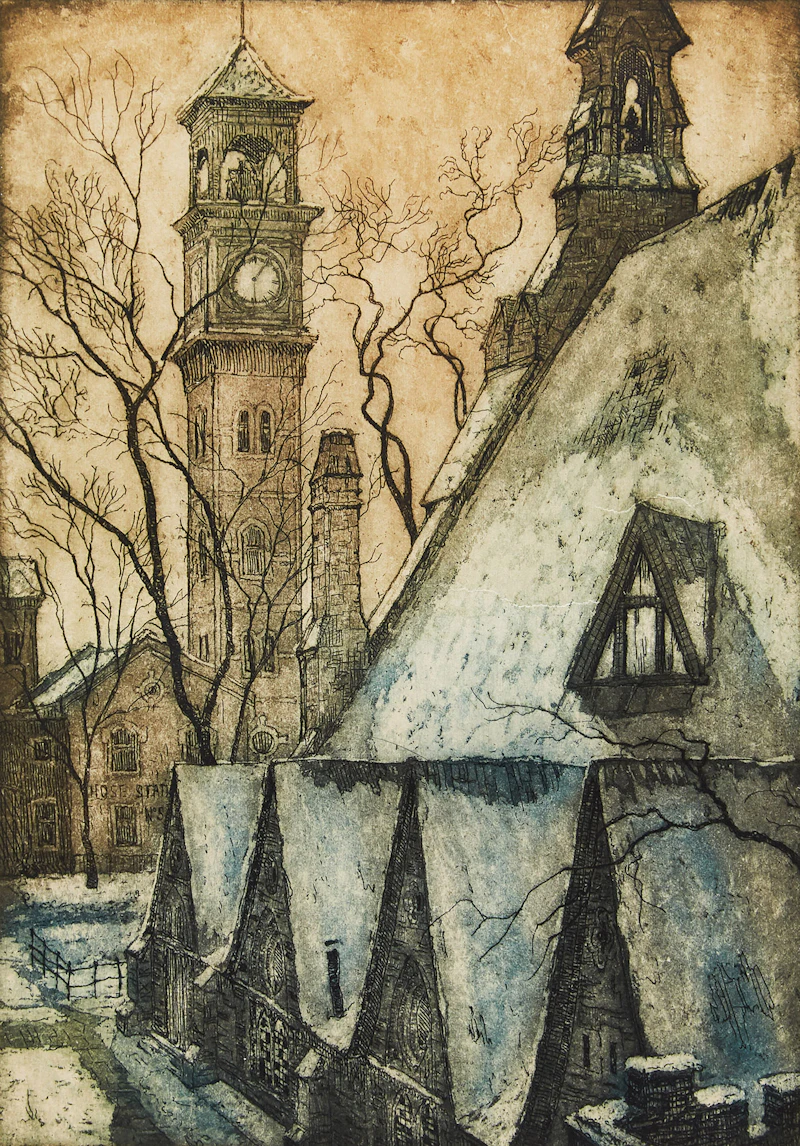 Nicholas Hornyansky, Old St. Stephen’s on Bellevue (Toronto), colour etching and aquatint
