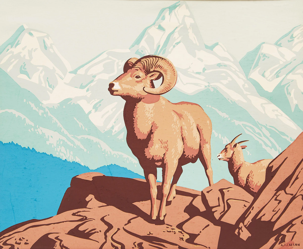 Alfred Joseph Casson, Rocky Mountain Sheep, colour silkscreen