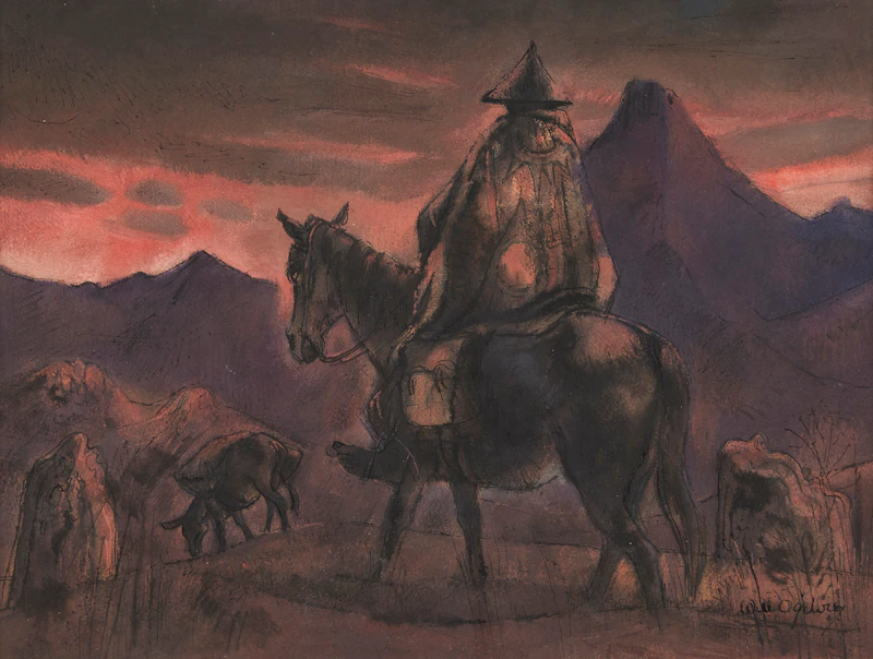 William Abernethy Ogilvie, Rider, mixed media on paper