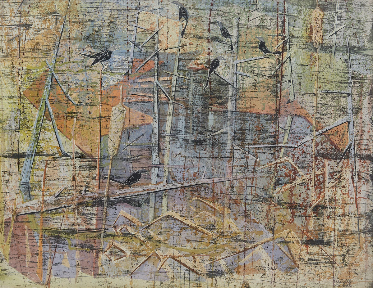 Bobs Cogill Haworth, Grackles by the River, watercolour