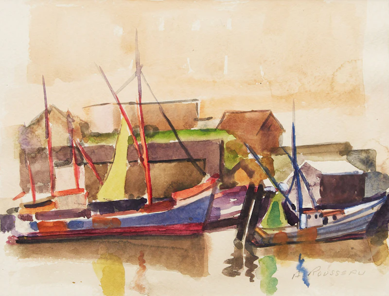 Albert Rousseau, Petits bateaux de pêche, watercolour