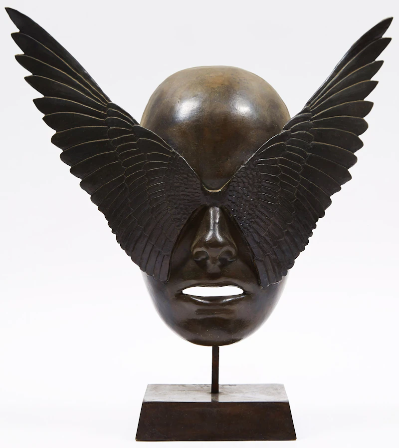 Dale Dunning, Winged Mask; Zippered Head; Bubble Mask, three bronze sculptures
