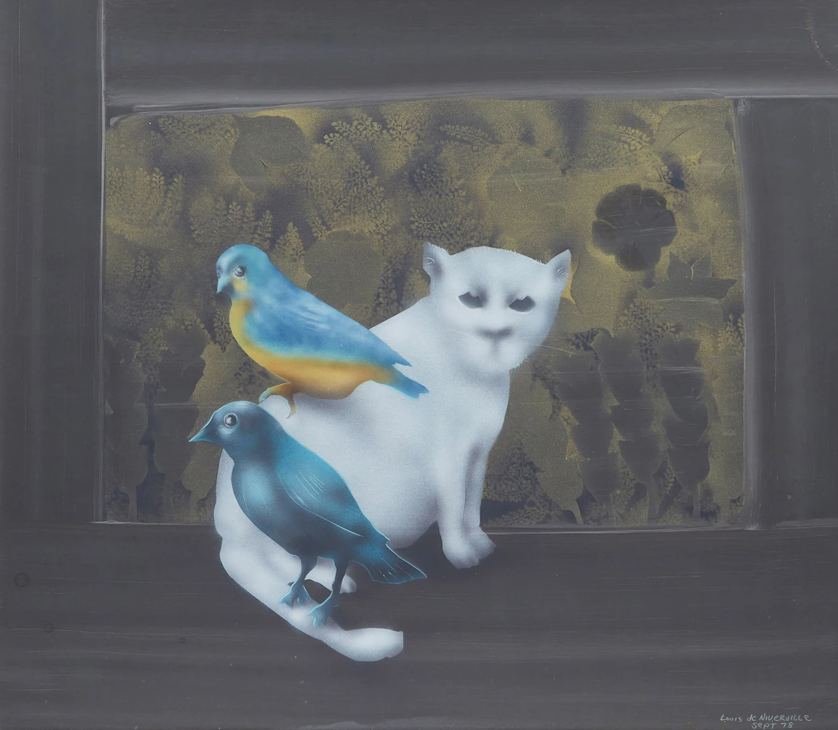 Louis de Niverville, Cleo, Thomas and I, acrylic on paper, 1978