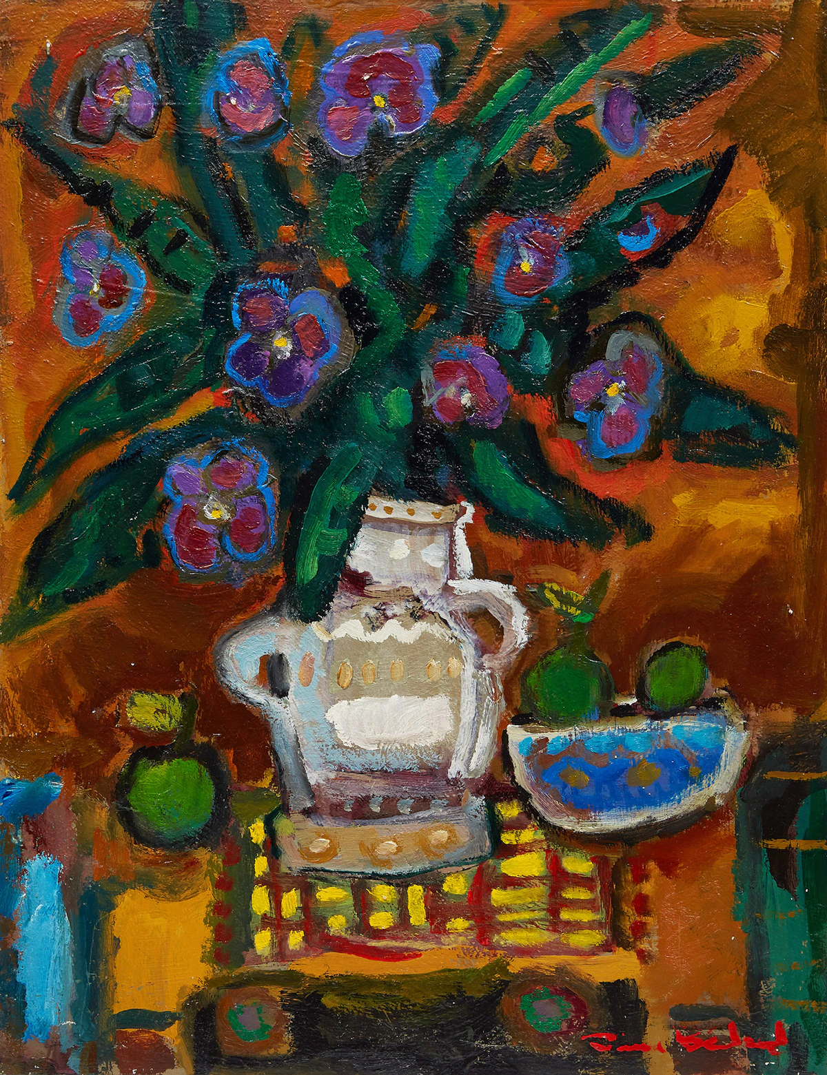 Pierre Bédard, Pot de fleur, oil on board