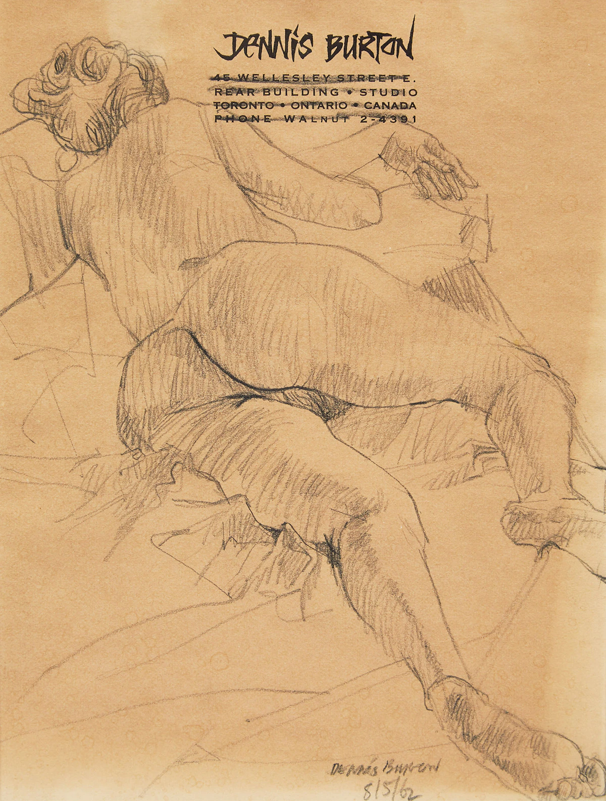 Dennis Eugene Norman Burton, Reclining Nude, pencil drawing, 1962
