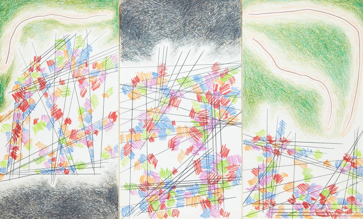 Claude Breeze, Space Web #1, mixed media (triptych), 1977