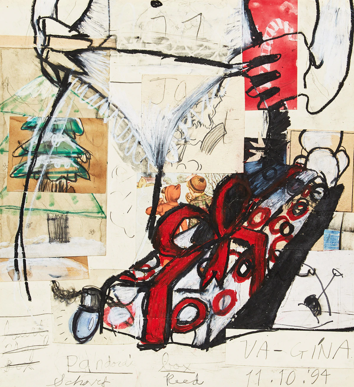 Reed Anderson and Jef Scharf, Pandora’s Box; Warrior; Black Talon; Yule, four mixed media works on paper, 1994