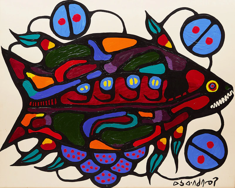 Norval Morrisseau, Fish, acrylic on paper