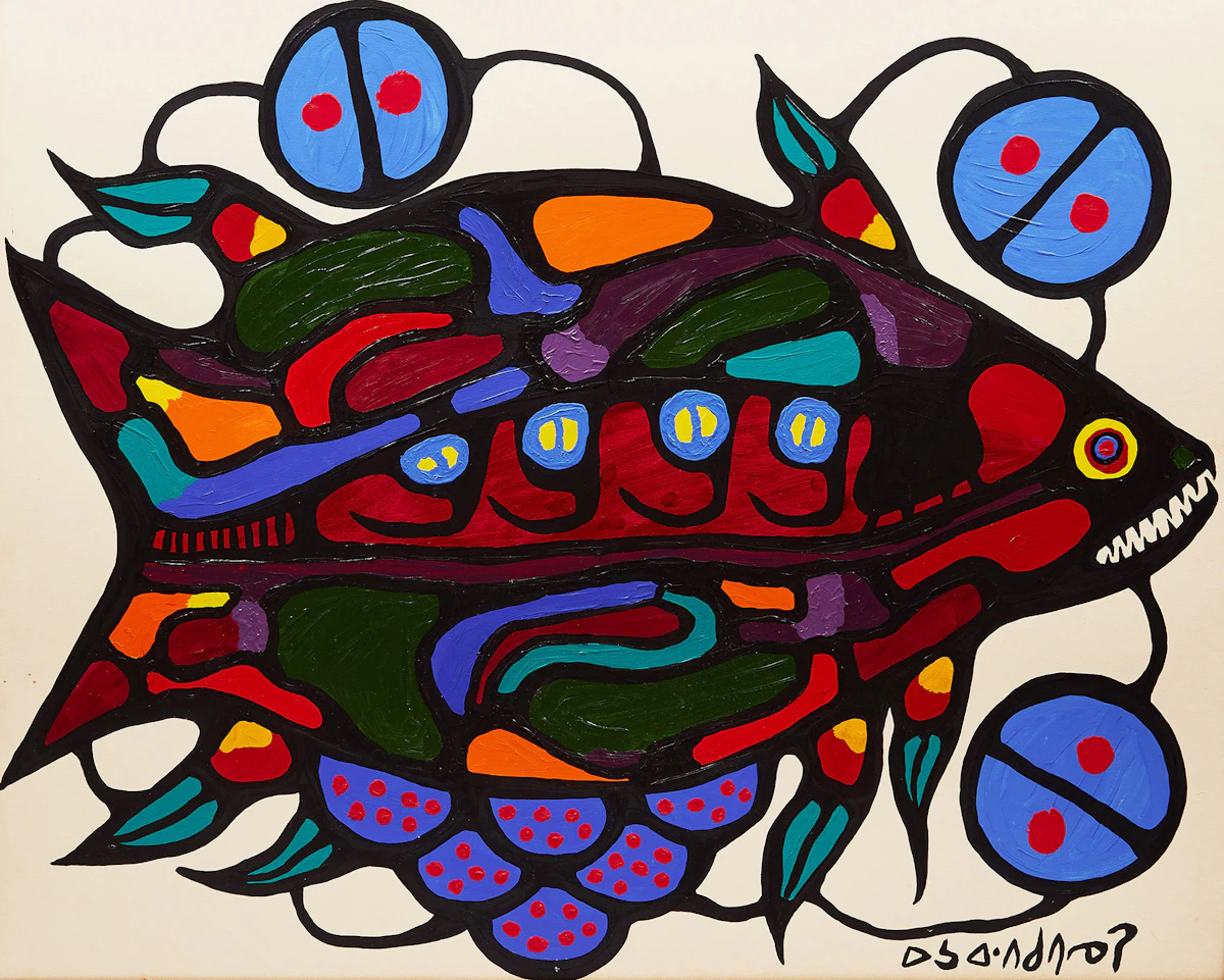 Norval Morrisseau, Fish, acrylic on paper