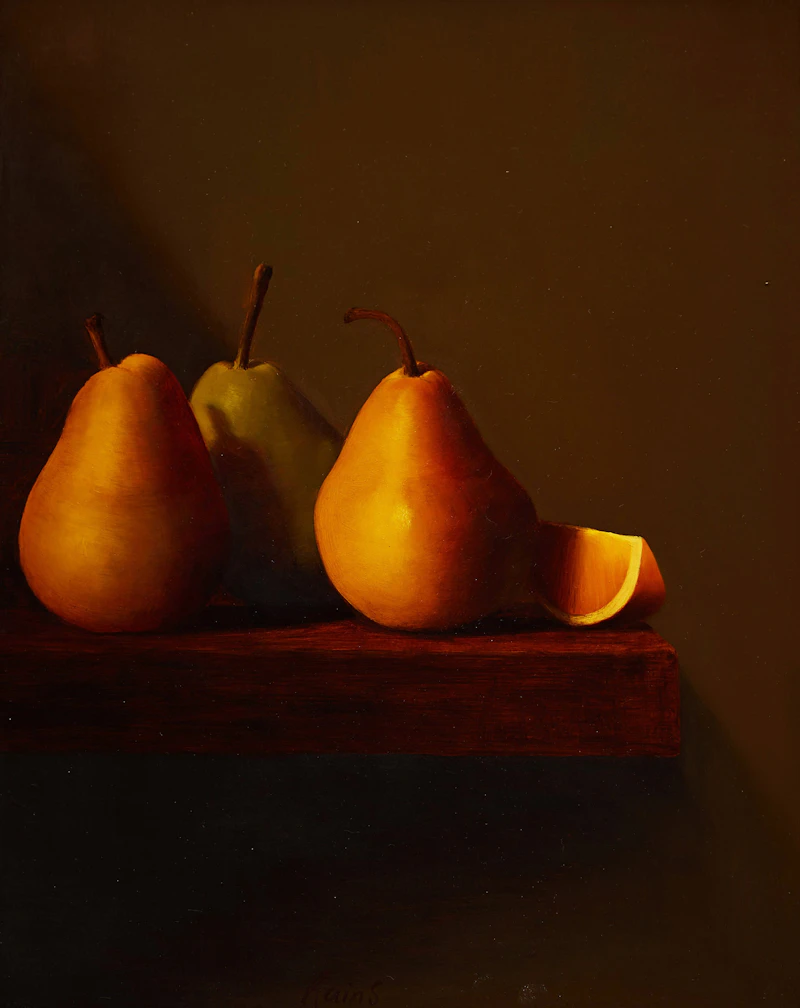 Three Pears and an Orange Slice by Malcolm Rains