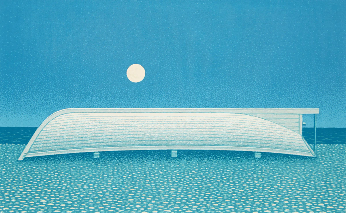 Christopher Pratt, A Boat and the Moon, colour silkscreen and book, 1991