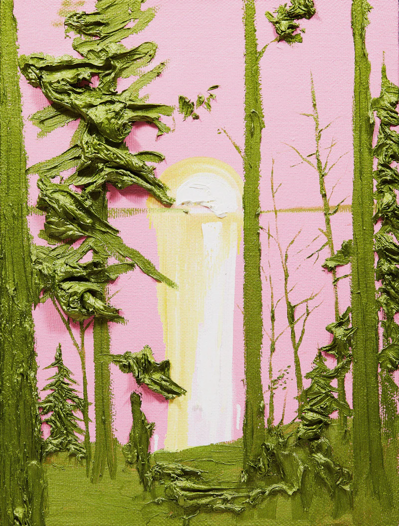 Kim Dorland, Untitled (Pink and Green Sunset), oil on linen on board