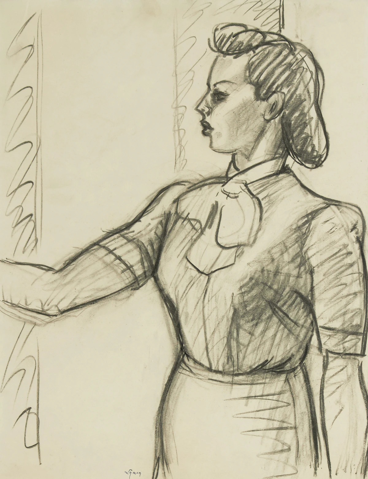 John Goodwin Lyman, Female Figure, charcoal drawing
