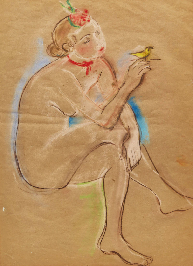 Lillian Freiman, Drawing of Bambi Hellmuth (1937), mixed media on paper
