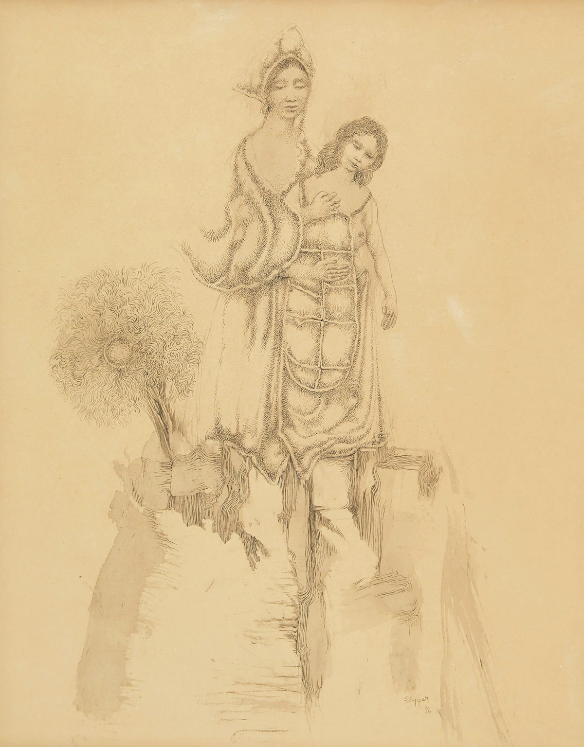 Gary Slipper, Mother and Child, graphite, 1976
