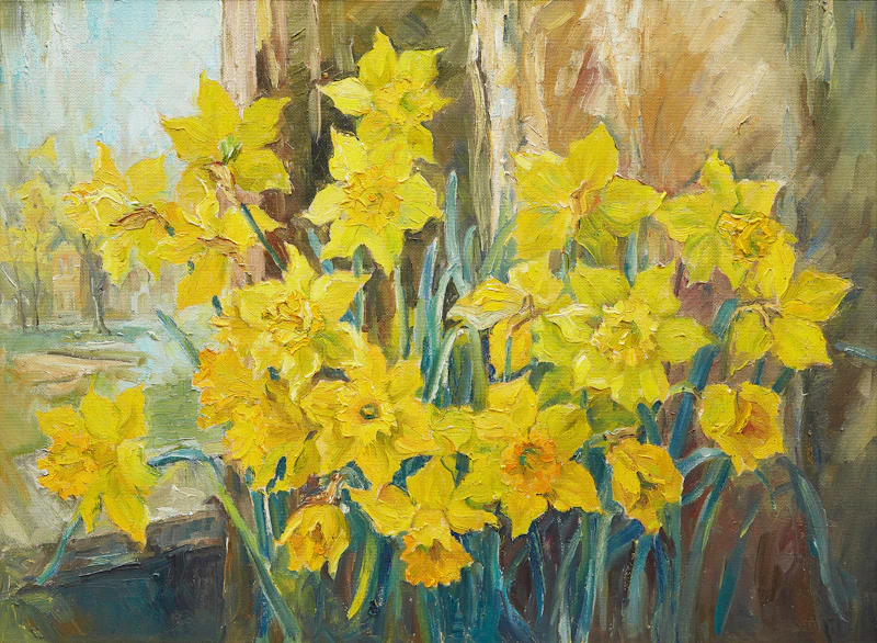 Guttorn Otto, Daffodils, oil on board