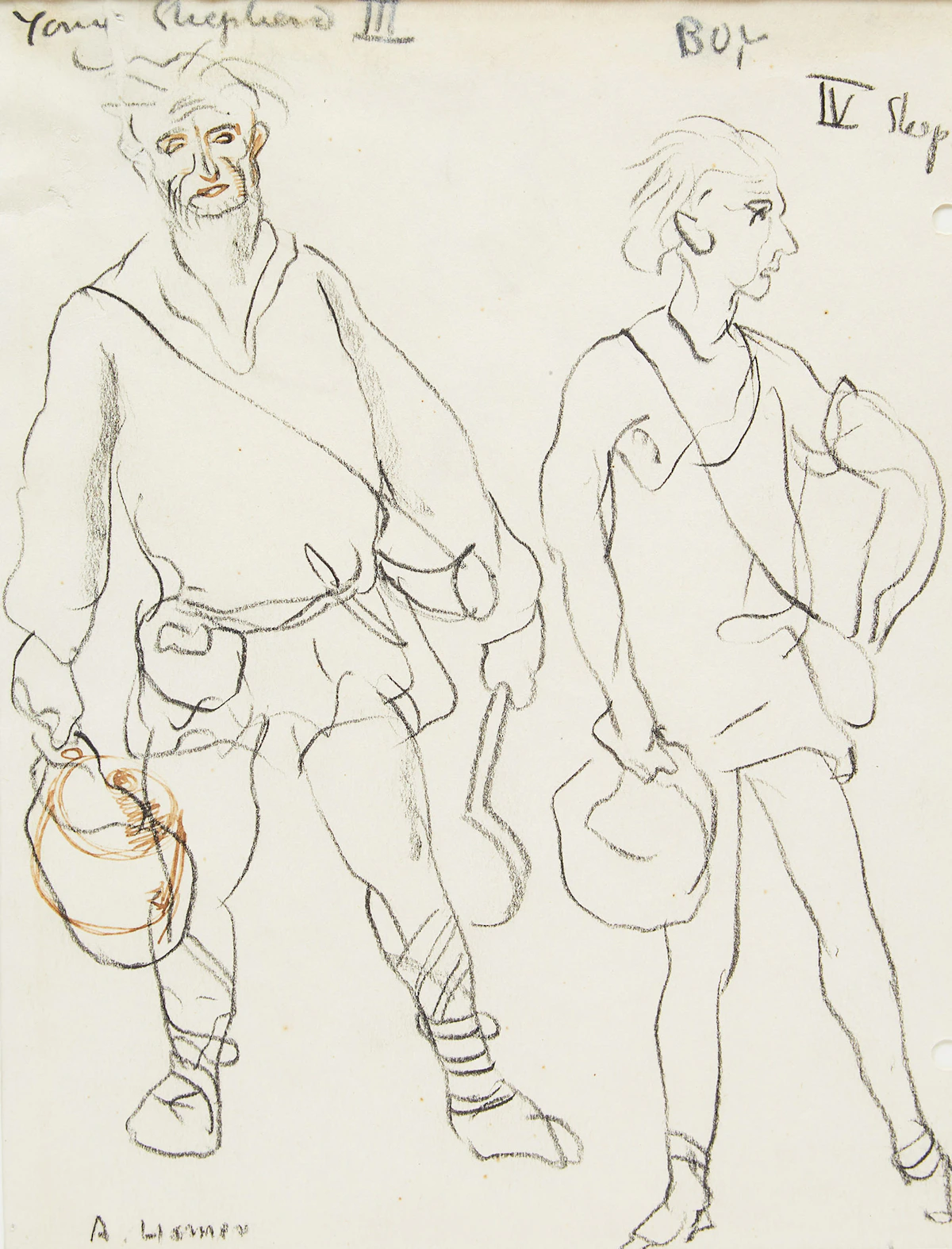 Arthur Lismer, Young Shepherd III, Boy IV, ink and graphite drawing, circa 1948