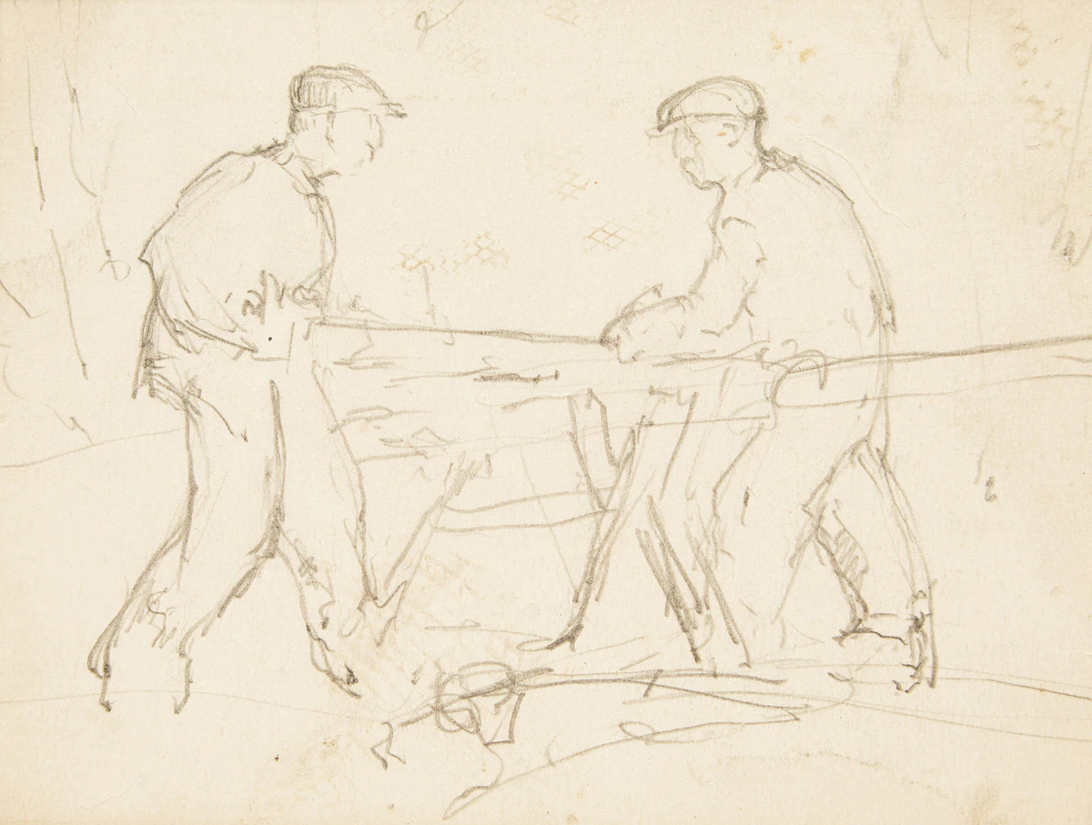 Manly Edward MacDonald, Men Sawing a Log; Two Men Chatting; Studies of Male Figures Working, three pencil drawings
