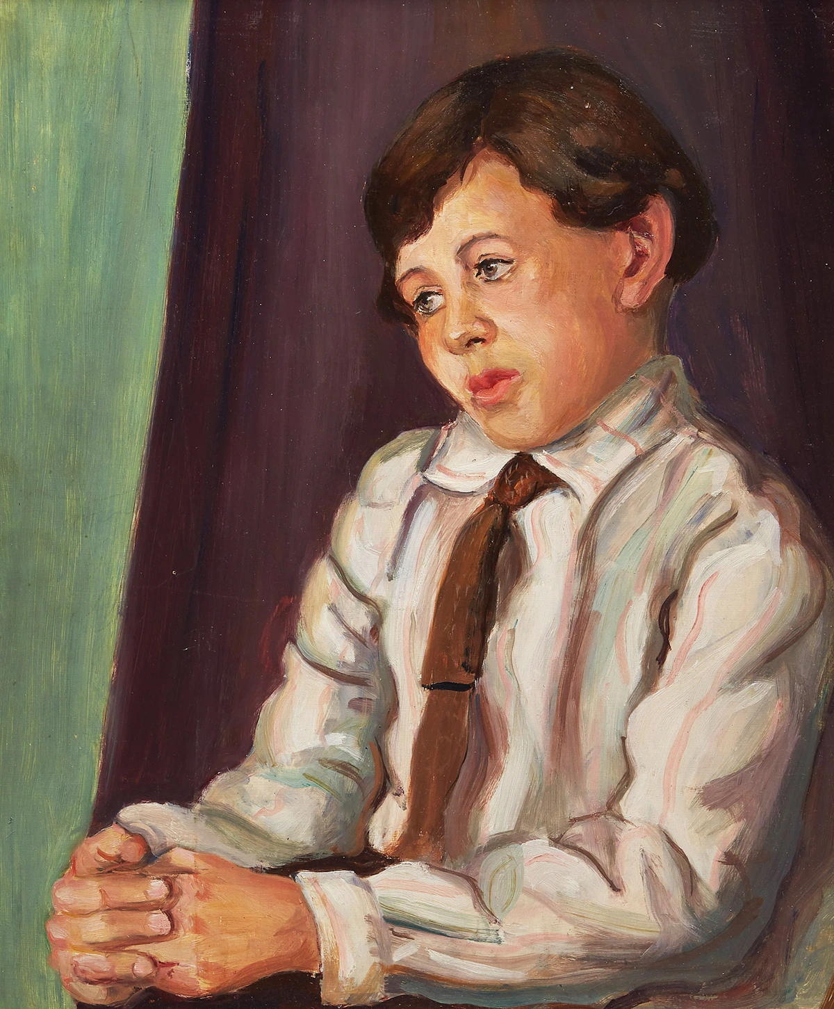 Aleen Elizabeth Aked, Portrait of a Boy, oil on board