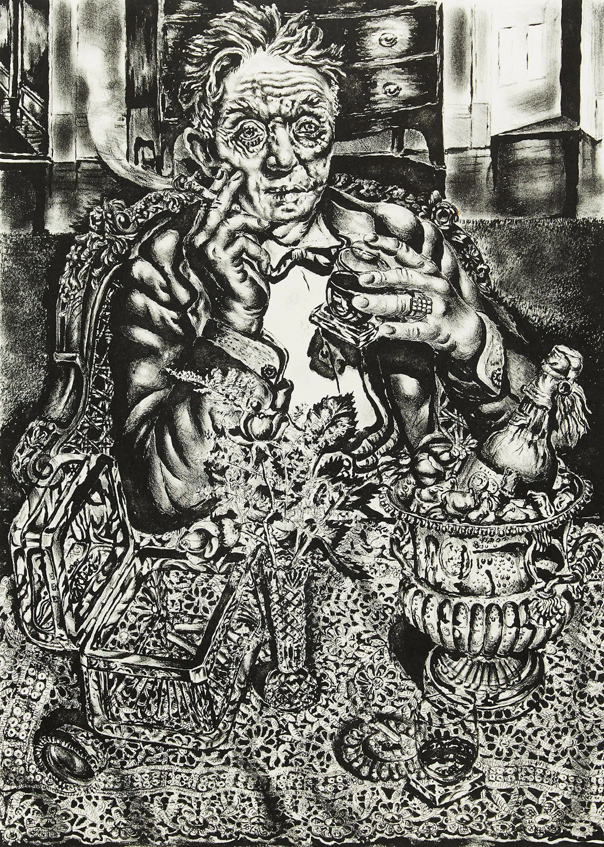 Ivan Le Lorraine Albright, Self Portrait at 55 East Division Street, lithograph, circa 1948