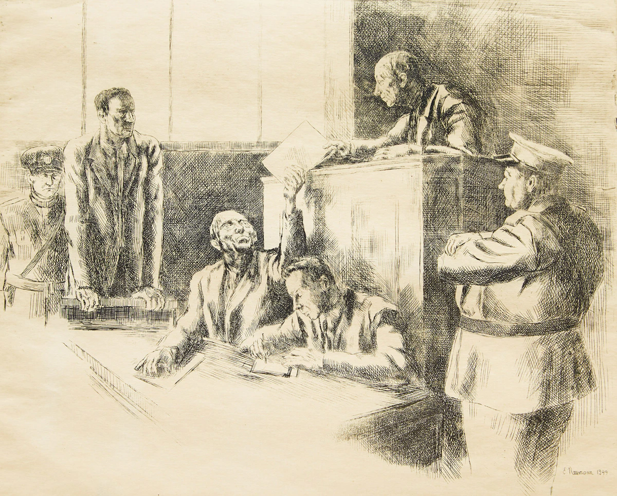 Ernst Neumann, Three Procedural Scenes, two etchings and one lithograph, 1949