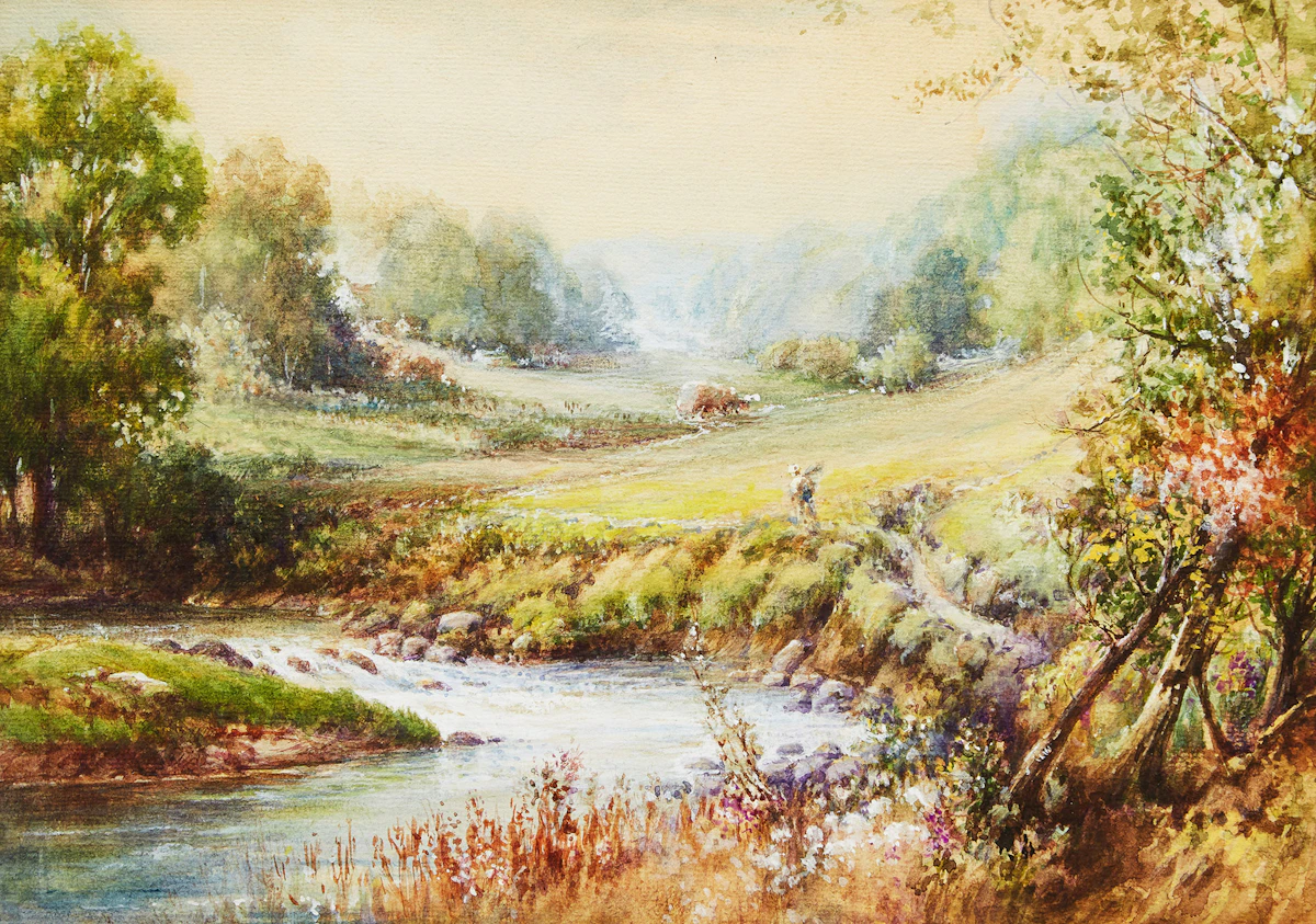 Frederick Henry Brigden, Bend in Don River Between Cummer and Finch - Richardson House in Background, watercolour