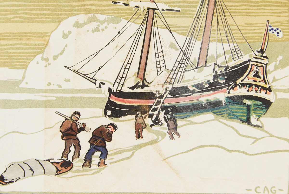 Clarence Alphonse Gagnon, Schooner in Ice Floe, monotype
