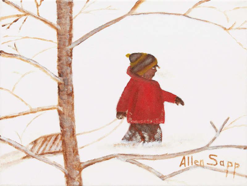 Allen Sapp, Sledding, oil on canvas