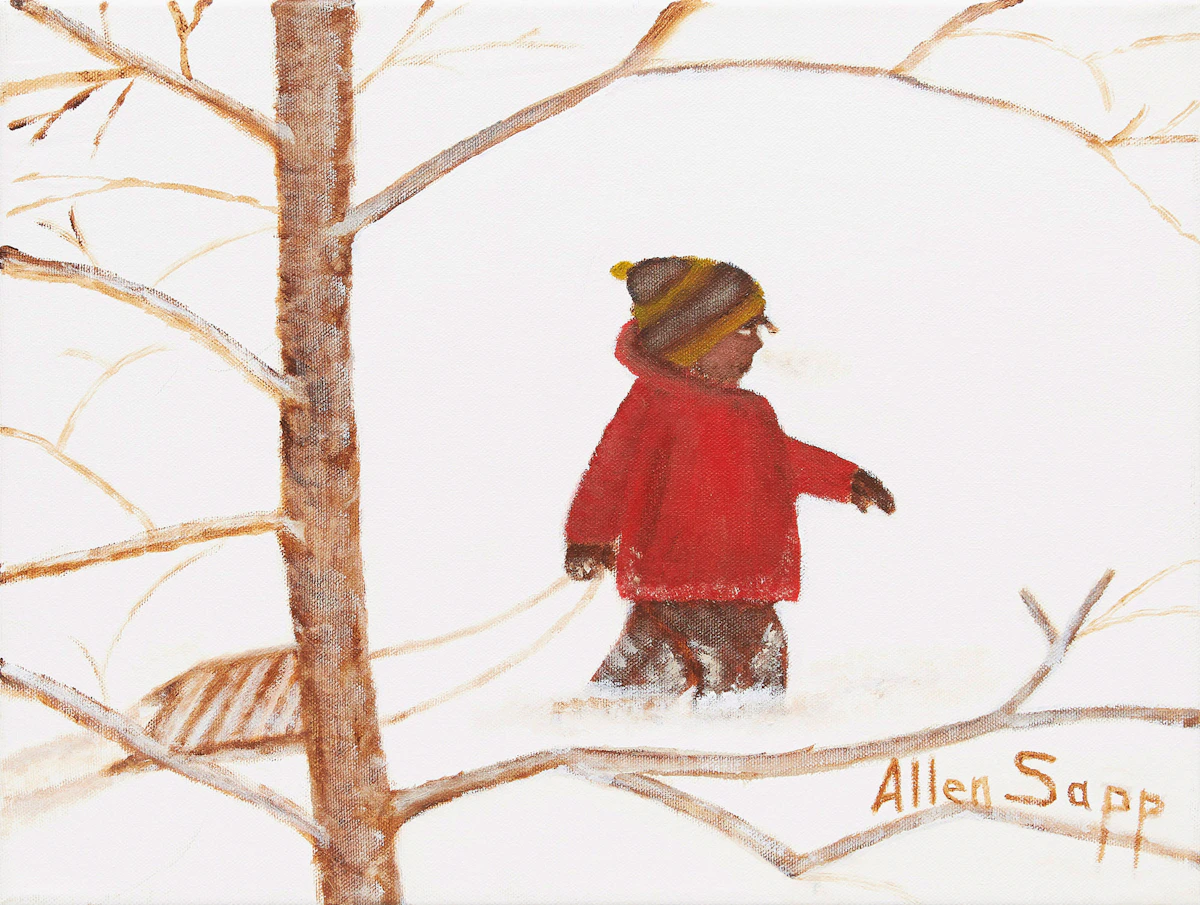 Allen Sapp, Sledding, oil on canvas