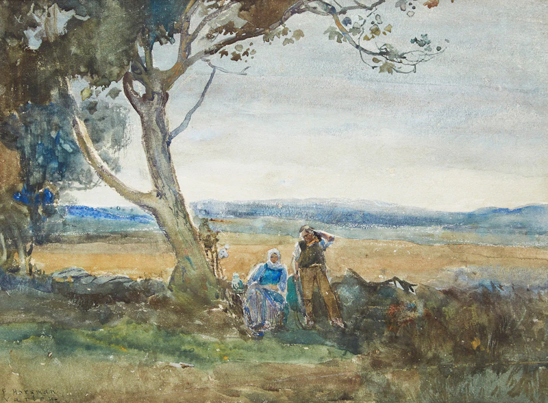 Frederick Horsman Varley, Couple Resting, watercolour