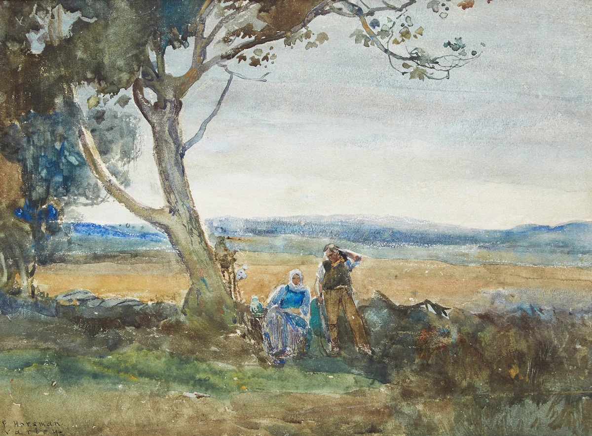 Frederick Horsman Varley, Couple Resting, watercolour